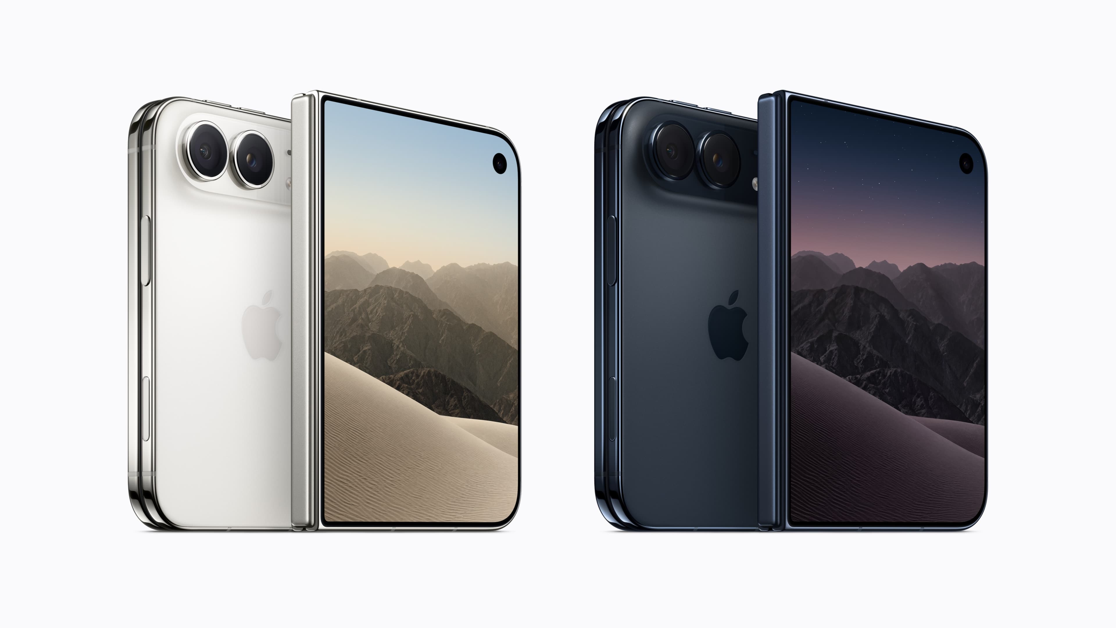 The iPhone Duo in its two colours, Night Sky and Star White. In Japan and South Korea, neither can be bought at an Apple Store without ordering ahead for now. Image: Apple Newsroom.