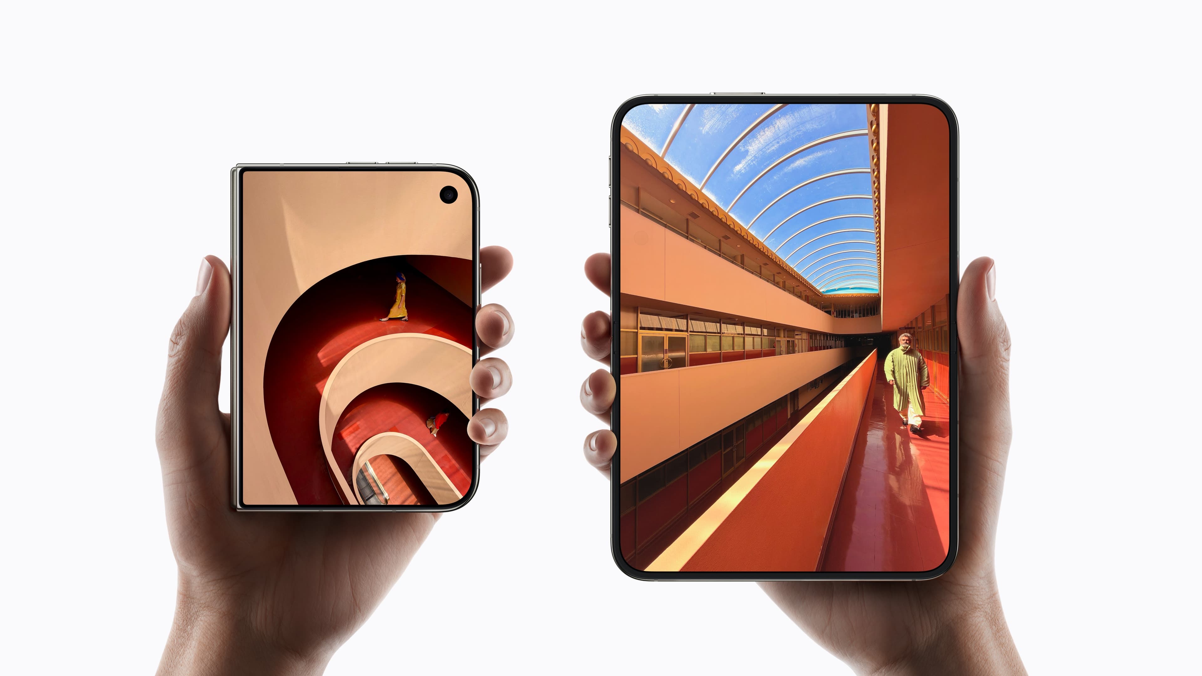 The 5.4-inch cover screen and the 7.6-inch folding screen share one shape, which is why the cover screen feels small to some reviewers. Image: Apple Newsroom.