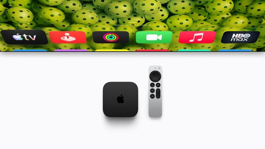 The fourth-generation Apple TV 4K and its Siri Remote. It is the only Apple TV that can drive four HomePods as a surround system. Image: Apple Newsroom.