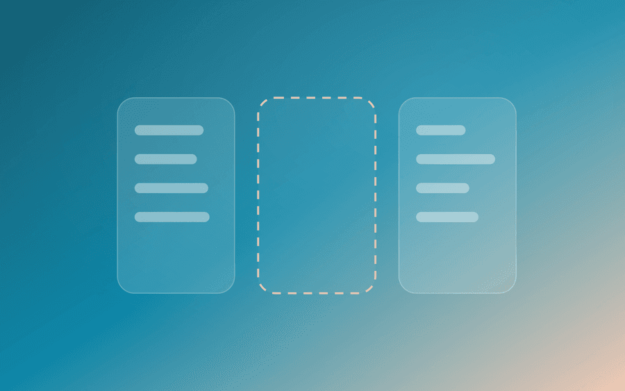 Abstract cover art: three panels, the middle one empty and outlined