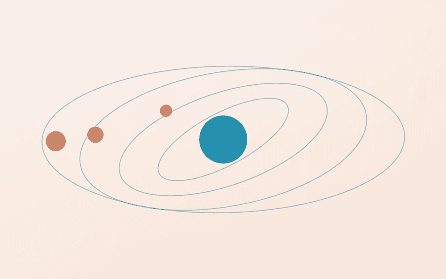 Abstract cover art: an orbit motif on a cream background