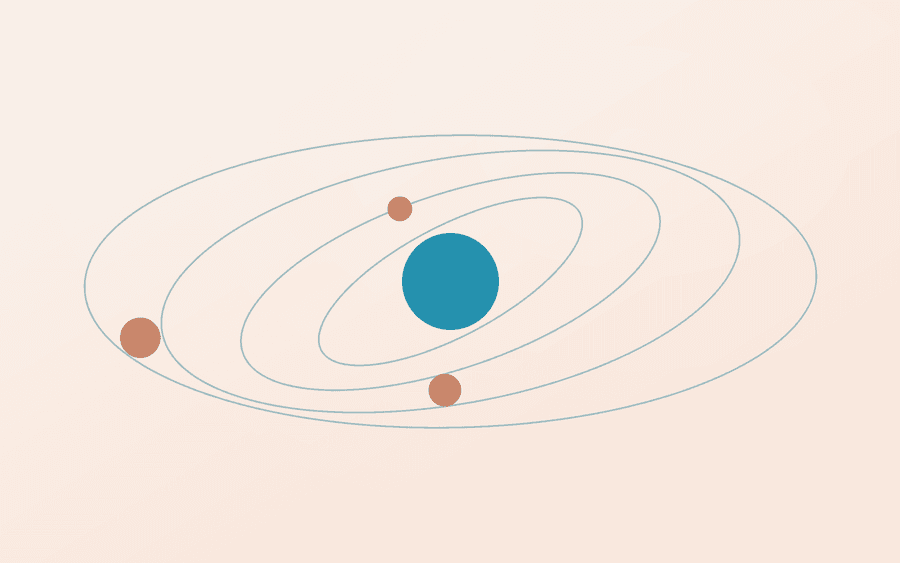 Abstract cover art: orbiting rings on a cream background