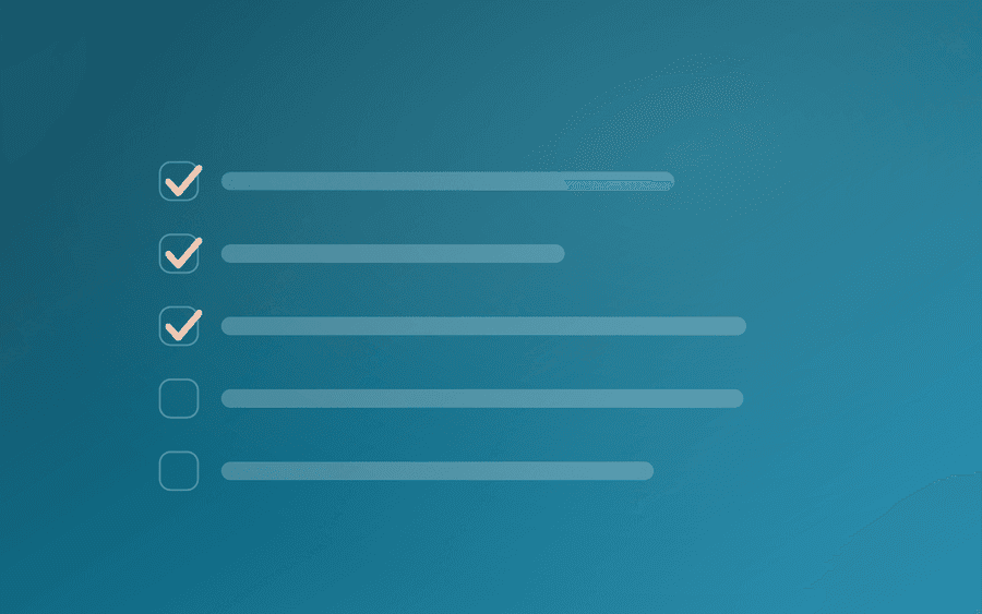 Abstract cover art: a checklist grid with one marked row