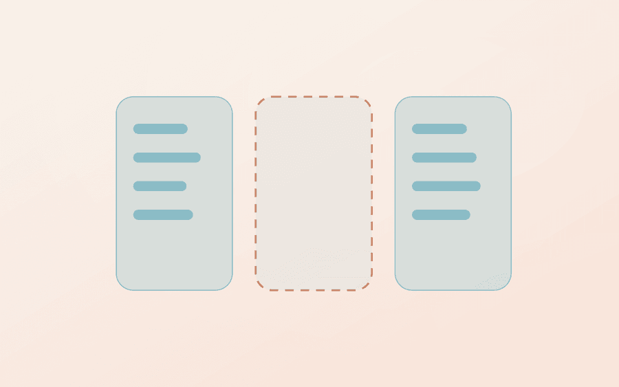 Abstract cover art: three panels, the middle one empty and outlined