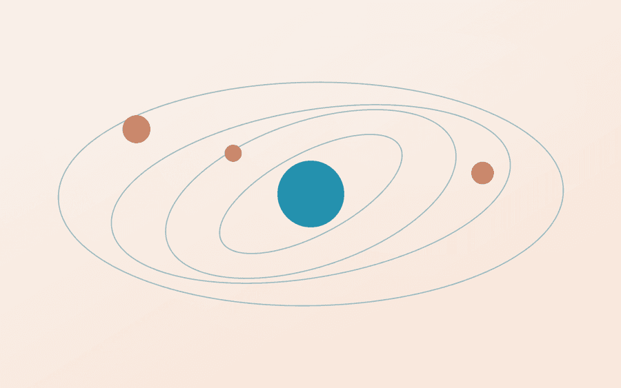 Abstract cover art: concentric orbits around a bright centre