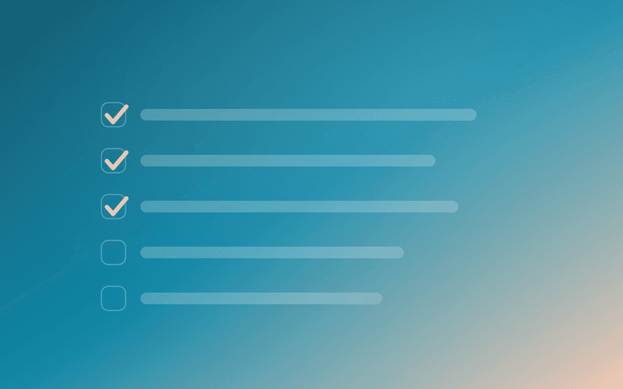 Abstract cover art: a checklist grid with one marked row