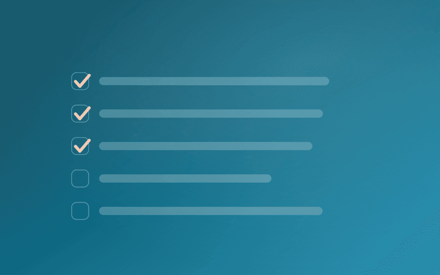 Abstract cover art: a checklist grid with one marked row