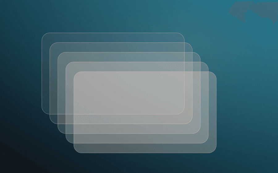Abstract cover art: stacked translucent panes offset in depth