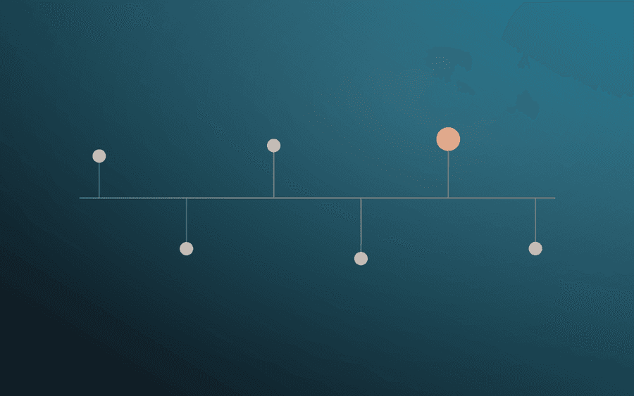 Abstract cover art: a timeline motif on a deep ink background