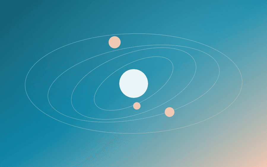 Abstract cover art: concentric orbits around a bright centre